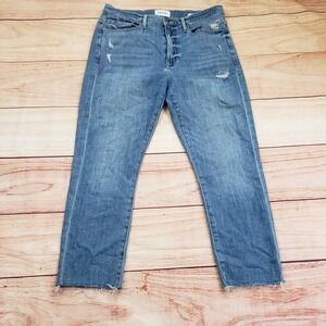 FRAME Le‎ Beau Crop Distressed Jeans Women's Size 27 Light Wash Denim Ladies